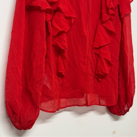 GiAMBATTiSTA VALLi x HM Red Silk Chiffon Blouse Sheer Cascade Ruffle Long Sleeve - Picture 8 of 10